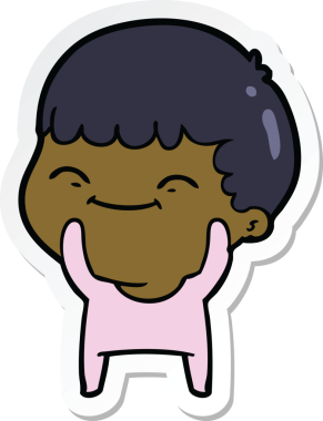 Bir insan tarafından çizilmiş mutlu bir çocuğun çıkartması.