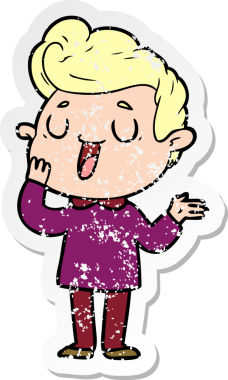 Bir insan tarafından çizilmiş mutlu bir çizgi film karakterinin sıkıntılı çıkartması.