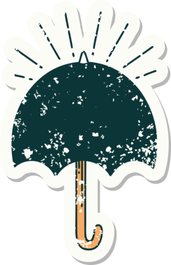 Bir insan tarafından çizilmiş eski dövme stili açık şemsiye etiketi.