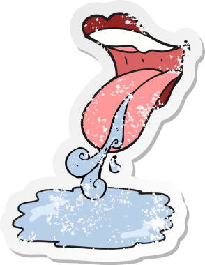 Bir insan tarafından çizilmiş salya akıtan bir çizgi filmin gerilimli yapıştırması.