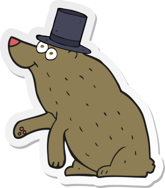 Bir insan tarafından çizilmiş silindir şapkalı bir ayının çıkartması.