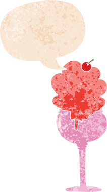 Bir insan tarafından çizilmiş, grunge 'da konuşma baloncuğu olan karikatür dondurma çölü.