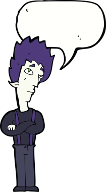 Bir insan tarafından çizilmiş, konuşma balonu olan bir vampir.