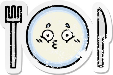 Bir insan tarafından çizilmiş tatlı bir yemek tabağının sıkıntılı çıkartması.