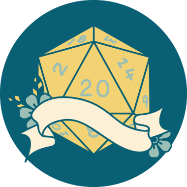 Retro Dövme Biçimi Doğal 20 D20 zar bir insan tarafından çizildi