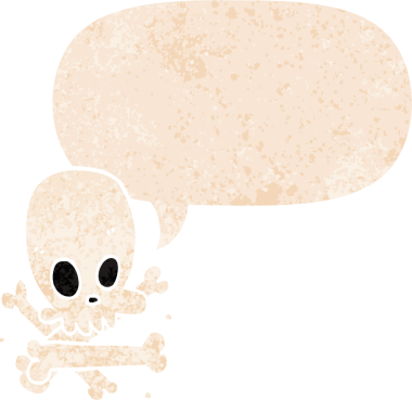 bir insan tarafından çizilmiş grunge sıkıntılı retro stil konuşma baloncuklu kafatası ve kemikler