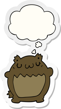 İnsan tarafından çizilmiş bir çıkartma olarak düşünce baloncuğu olan çizgi film ayısı.