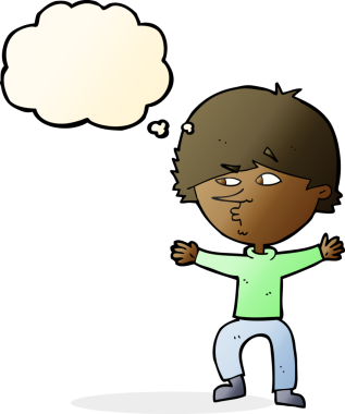 Bir insan tarafından çizilmiş düşünce baloncuğu olan şüpheli bir adam.