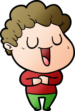 Bir insan tarafından çizilmiş gülen karikatür adam.