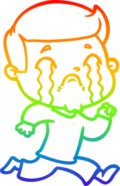 Gökkuşağı gradyan çizimi bir insan tarafından çizilmiş ağlayan bir karikatür adamı çiziyor.