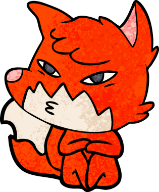 Bir insan tarafından çizilmiş akıllı çizgi film tilkisi.