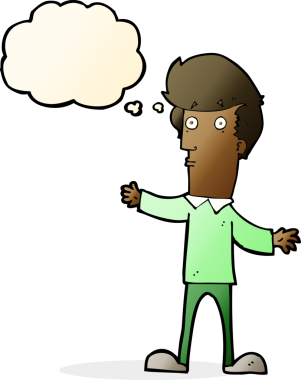 Bir insan tarafından çizilmiş düşünce baloncuğu ile ürkmüş bir adam.