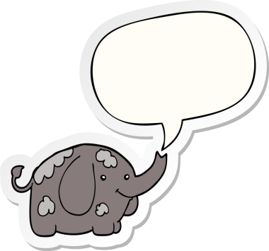 Bir insan tarafından çizilmiş balon çıkartmalı çizgi film fili.