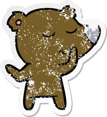 Bir insan tarafından çizilmiş mutlu çizgi film ayısının sıkıntılı çıkartması.