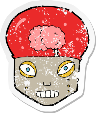 Bir insan tarafından çizilmiş ürkütücü robot kafanın gerilimli çıkartması.