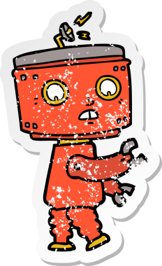 Bir insan tarafından çizilmiş karikatür robotunun sıkıntılı çıkartması.