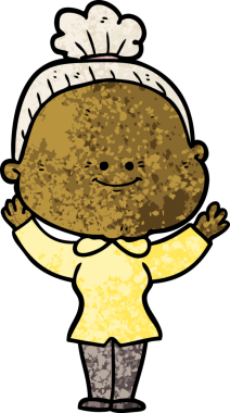 Bir insan tarafından çizilmiş mutlu yaşlı kadın çizgi filmi.