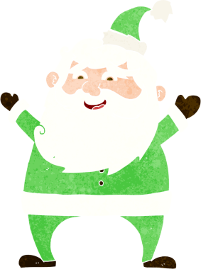 Bir insan tarafından çizilmiş neşeli Noel Baba çizgi filmi.