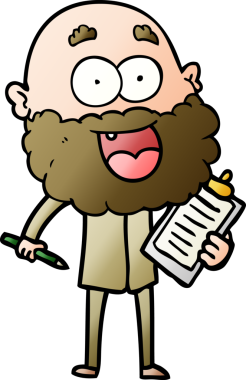 Bir insan tarafından çizilmiş notlar için sakallı ve pano takan çılgın adam.