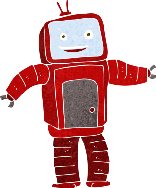 Bir insan tarafından çizilmiş komik robot.