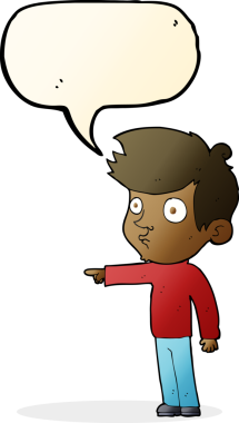 Bir insan tarafından çizilmiş konuşma balonu olan çizgi film çocuğu.