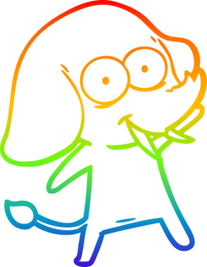 Gökkuşağı gradyanı çizimi bir insan tarafından çizilmiş mutlu bir filin çizimi