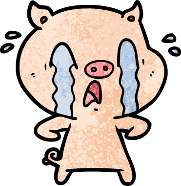 Bir insan tarafından çizilmiş ağlayan domuz çizgi filmi.