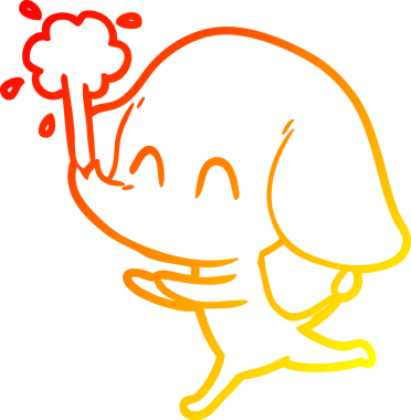 Bir insanın çizdiği suyu püskürten sevimli bir filin sıcak çizgi çizgisi.