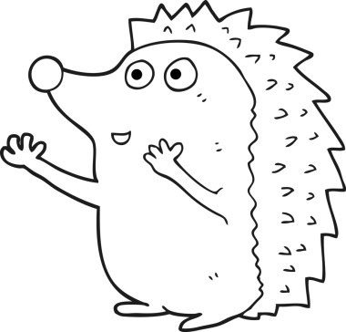 Bir insan tarafından çizilmiş siyah beyaz çizilmiş şirin kirpi.