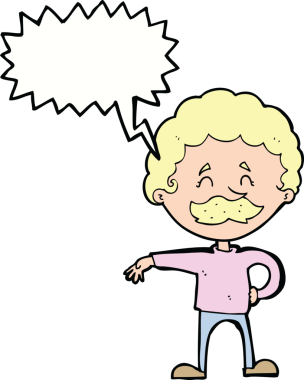 Karikatürist, bir insan tarafından çizilmiş konuşma balonuyla kamp jesti yapıyor.