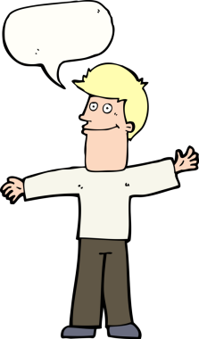 Bir insan tarafından çizilmiş konuşma balonlu mutlu adam çizgi filmi.