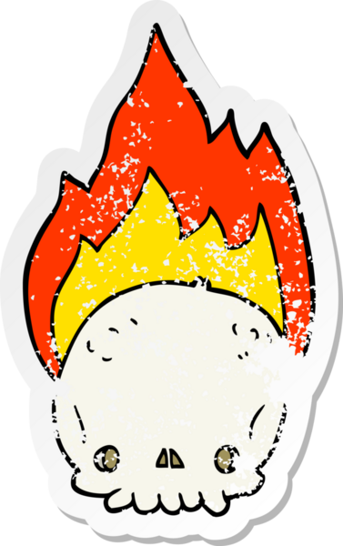 Bir insan tarafından çizilmiş korkunç bir karikatür alevli kafatası.