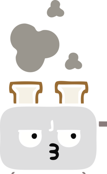 Bir insan tarafından çizilmiş bir tost makinesinin düz renkli retro karikatürü