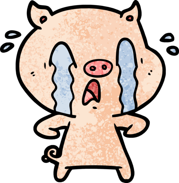 Bir insan tarafından çizilmiş ağlayan domuz çizgi filmi.