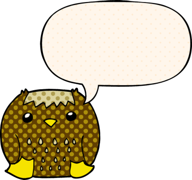 bir insan tarafından çizilmiş çizgi roman tarzında konuşma baloncuğu olan çizgi film baykuşu