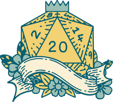 Retro Dövme Biçimi Doğal 20 D20 zar bir insan tarafından çizildi