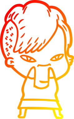 Hipster saç kesimi bir insan tarafından çizilmiş güzel bir çizgi film kızı çizimi.