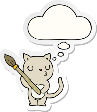 İnsan tarafından çizilmiş bir çıkartma olarak düşünce baloncuğu olan sevimli çizgi film kedisi.