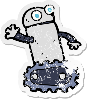 Bir insan tarafından çizilmiş karikatür robotunun gerilmiş yapıştırması.