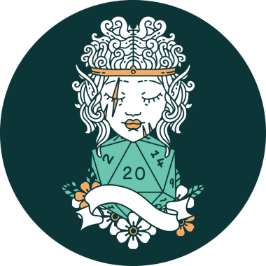 Bir insan tarafından çizilmiş 20 zarlı elf barbar karakteri simgesi.