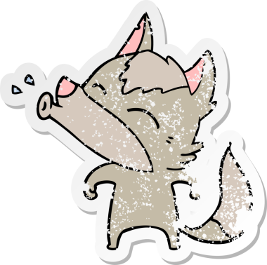 Bir insan tarafından çizilmiş uluyan kurt çizgi filminin sıkıntılı çıkartması.