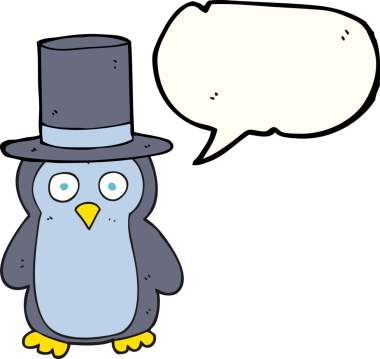 Bir insan tarafından çizilmiş şapkalı penguen serbest konuşma balonu çizimi.