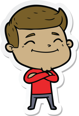 Bir insan tarafından çizilmiş mutlu bir çizgi film karakterinin çıkartması.