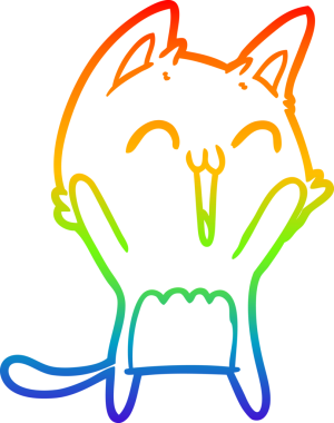 Bir insan tarafından miyavlanan mutlu bir çizgi film kedisinin çizimi.