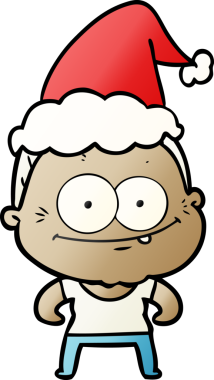 Bir insan tarafından çizilmiş Noel Baba şapkası giyen mutlu yaşlı bir kadının el çizimi karikatürü.