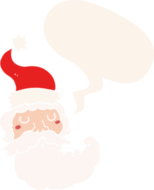 bir insan tarafından çizilmiş eski tarz konuşma baloncuğu ile çizgi film Noel Baba yüzü