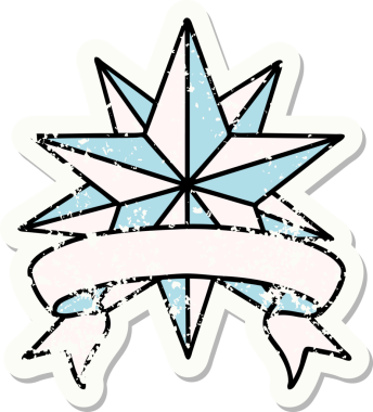 Bir insan tarafından çizilmiş bir yıldızın sancağı olan eski bir etiket.