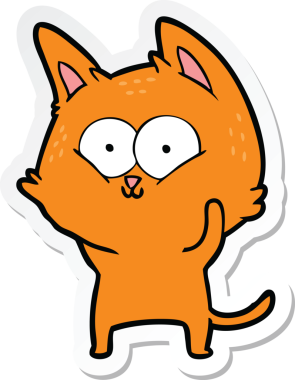 Bir insan tarafından çizilmiş çizgi film kedisinin çıkartması.