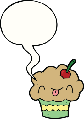 Bir insan tarafından çizilmiş konuşma balonlu komik bir kek.