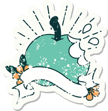 Bir insan tarafından çizilmiş eski bir dövme stili ısırık elması.